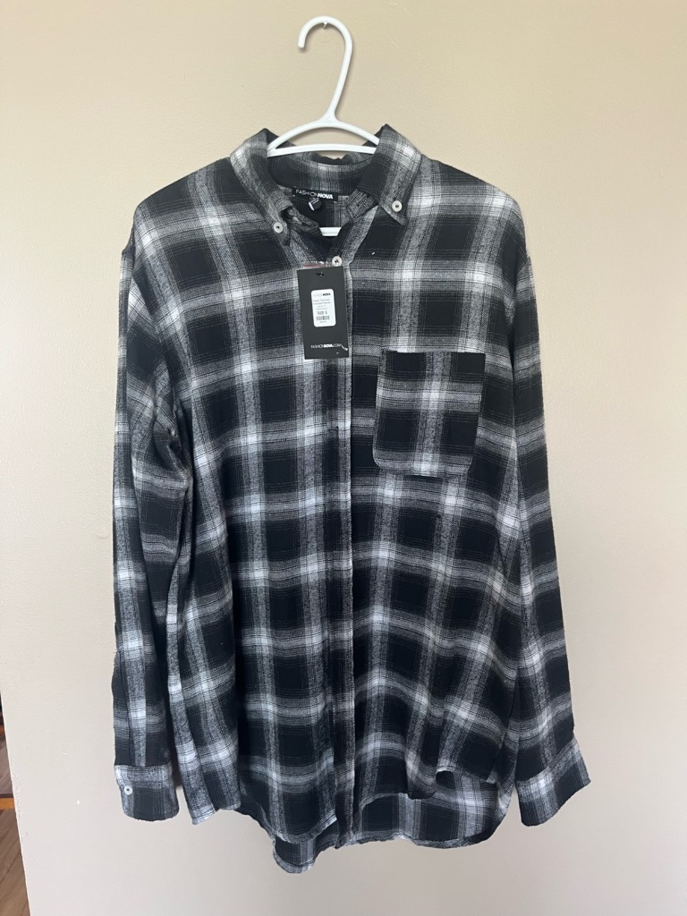Fashion Nova Monochrome Plaid Flannel Shirt